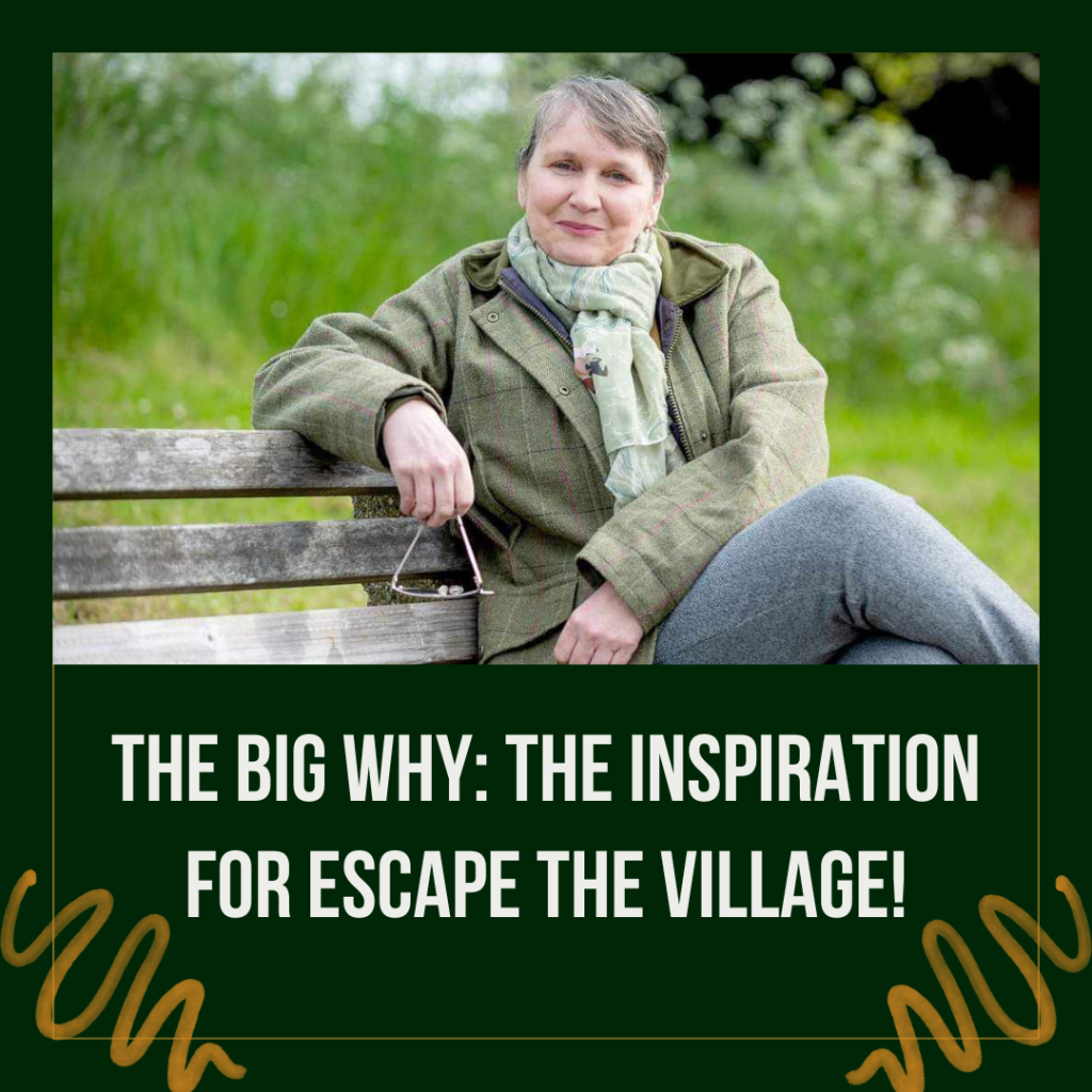 The Big Why - Liz seat on a bench in the countryside.