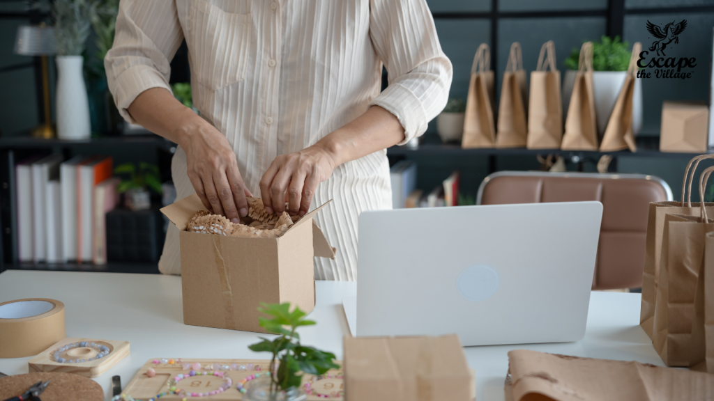 Carefully packaging items purchased on the website